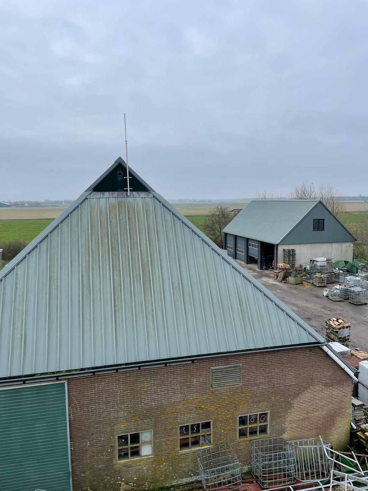 Aerial view of gateway antenna on a farm building