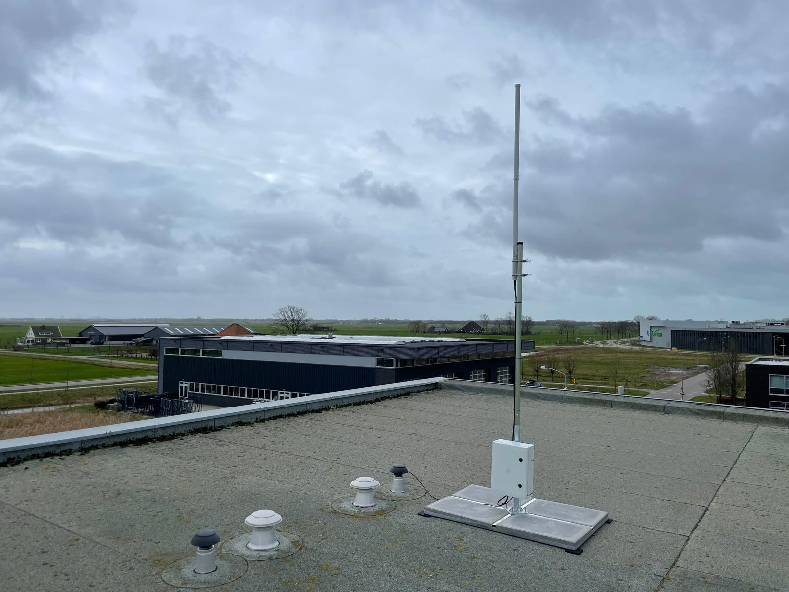 Gateway on a flat roof overlooking a rural business park